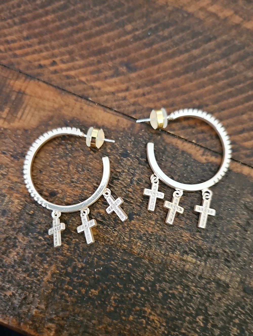 Silver toned Cross Charm Hoop Earrings - Women Jewelry